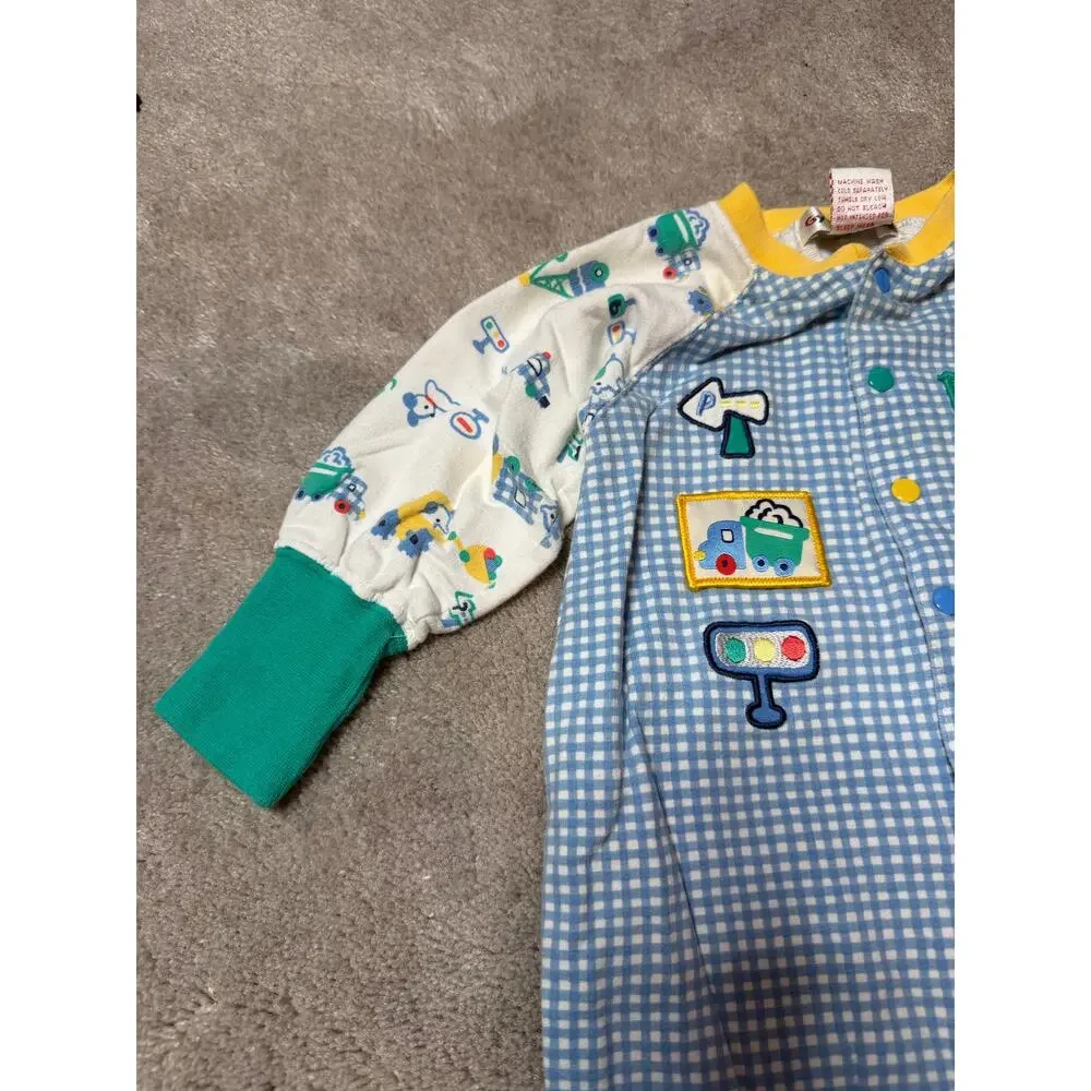 Vintage Rainbow Gymboree Infant Boys Blue Green Plaid Trucks One Piece 6-12 mo